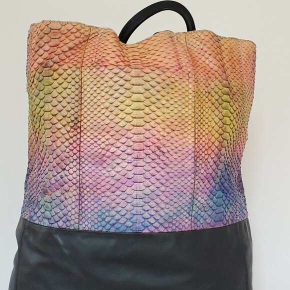 Celine cabas leather python snake skin tote XL phantom blue pink purple rainbow - Picture 7 of 15